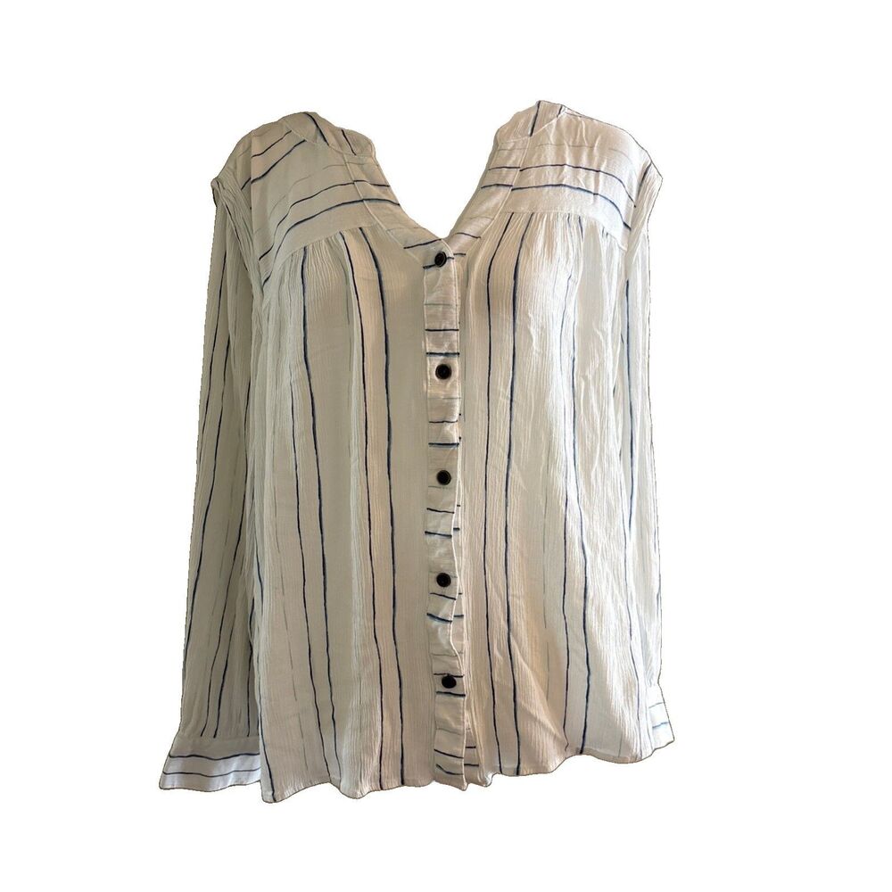 Ana a New Approach Women's White Striped Button-Up Shirt Size XL